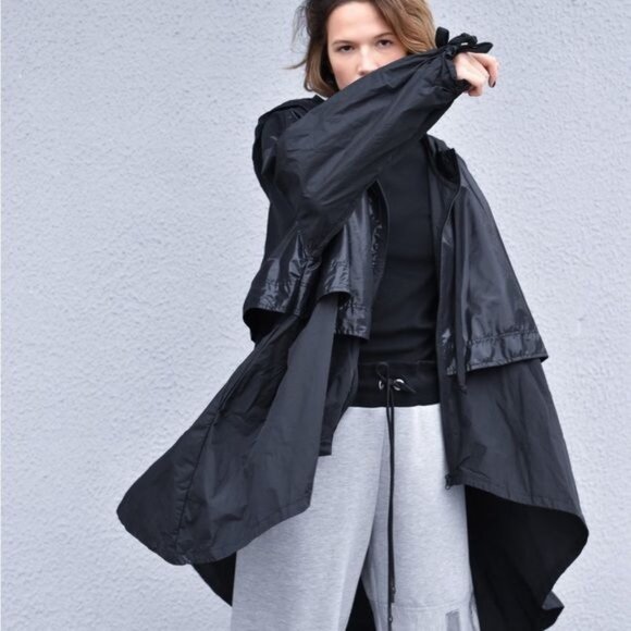 L!NK Jacket Oversized Black White Hi Lo Hooded Size Medium - Picture 7 of 7